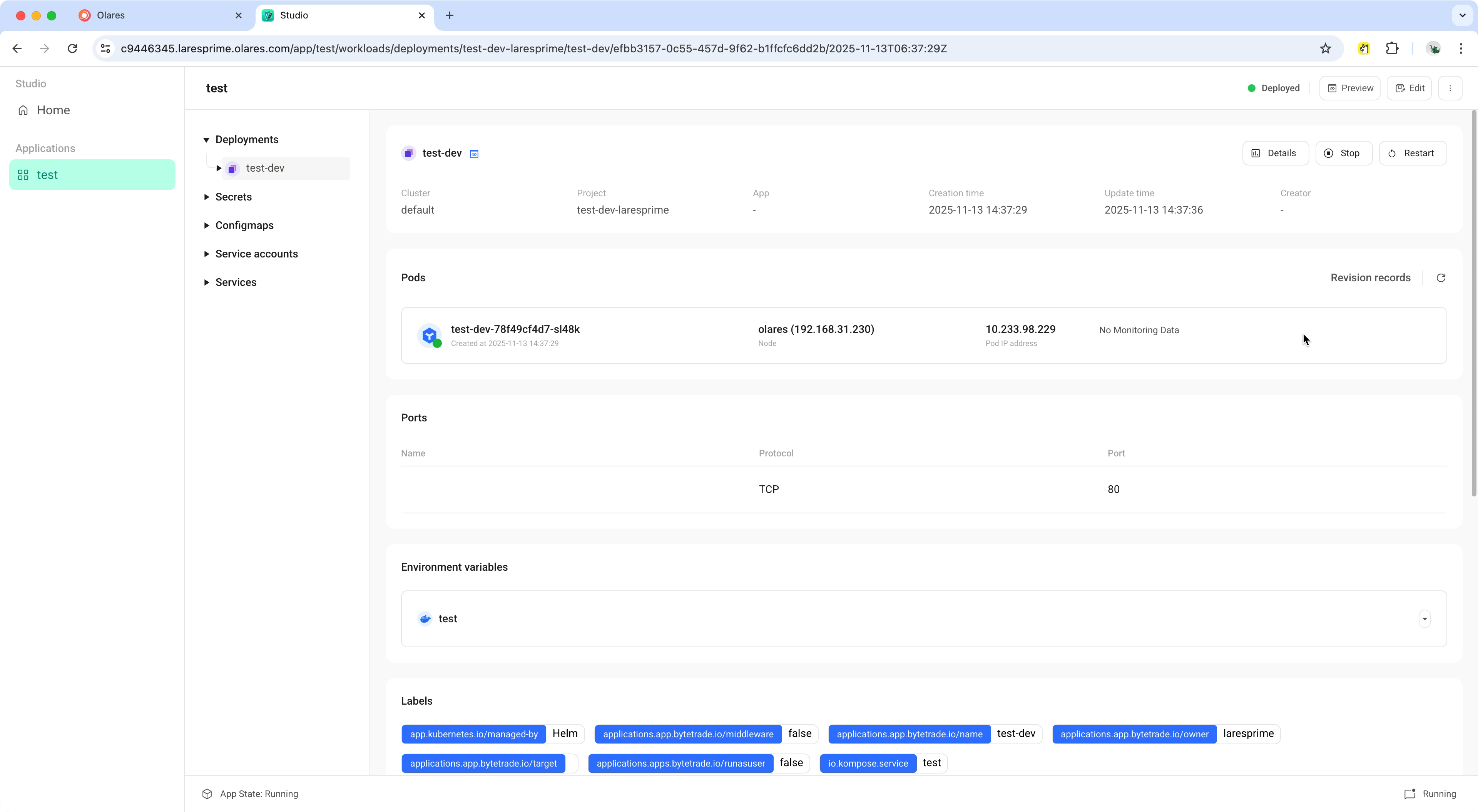 App deployment details