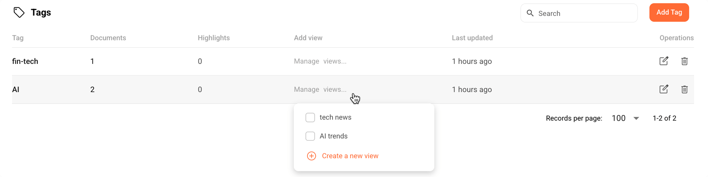 Filter entries by tags