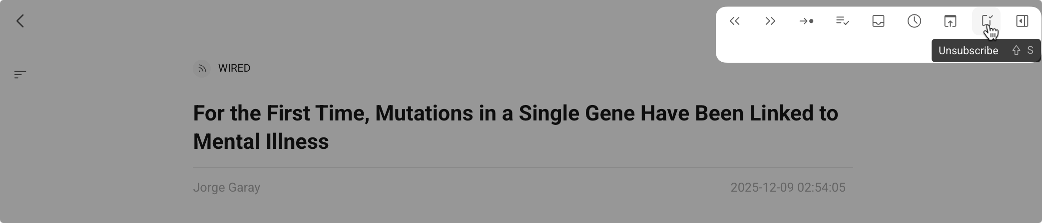 Unsubscribe via toolbar