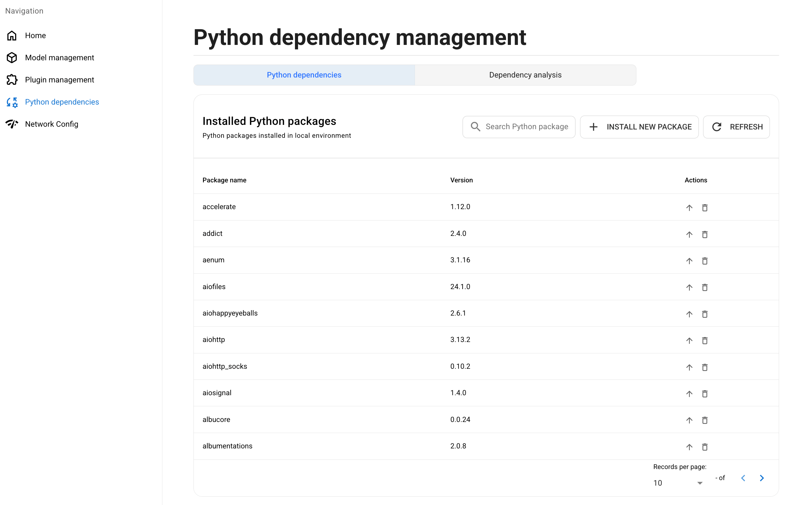 Manage installed packages