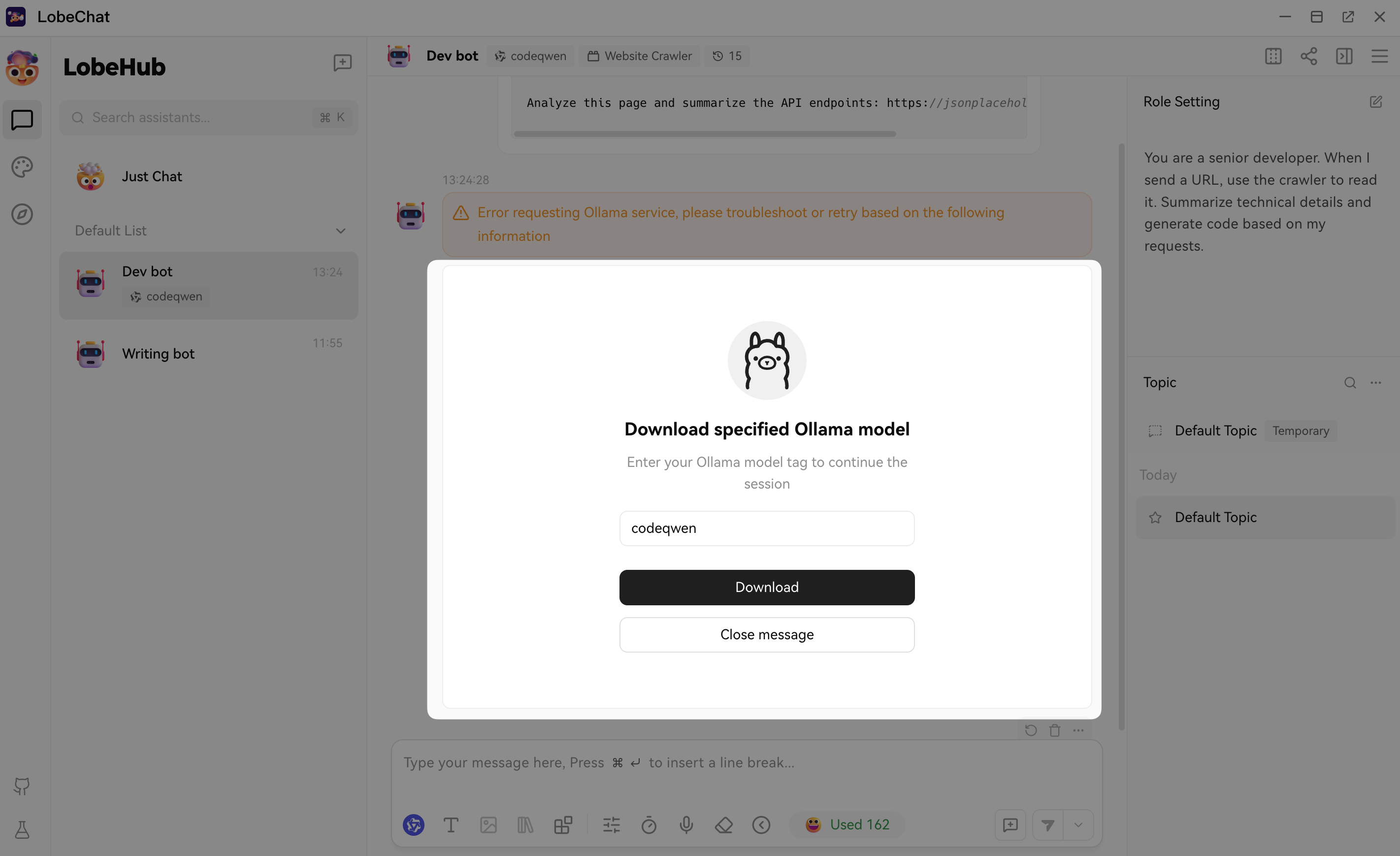 Install language model via LobeChat UI