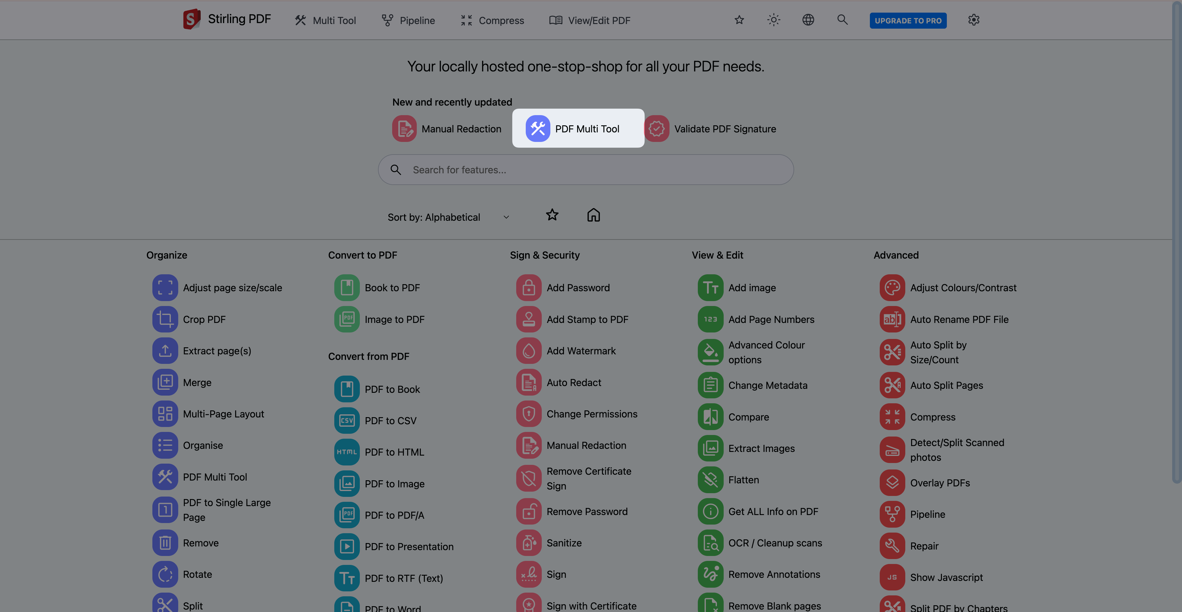 Multi tool menu option on homepage