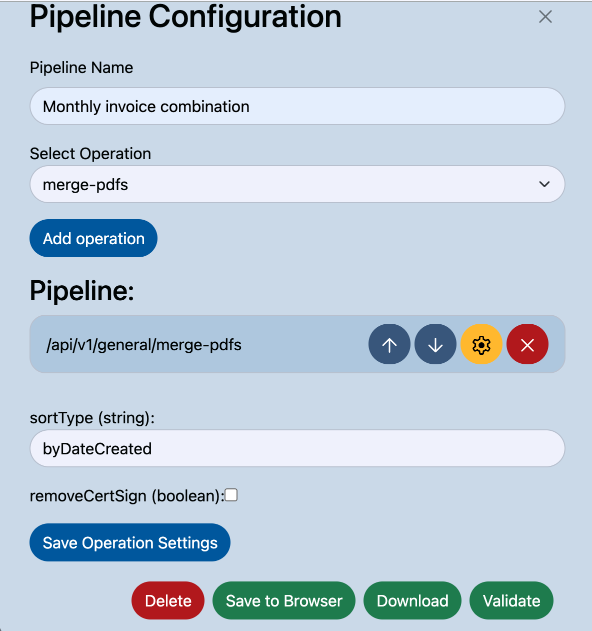 Add and configure an operation for pipeline