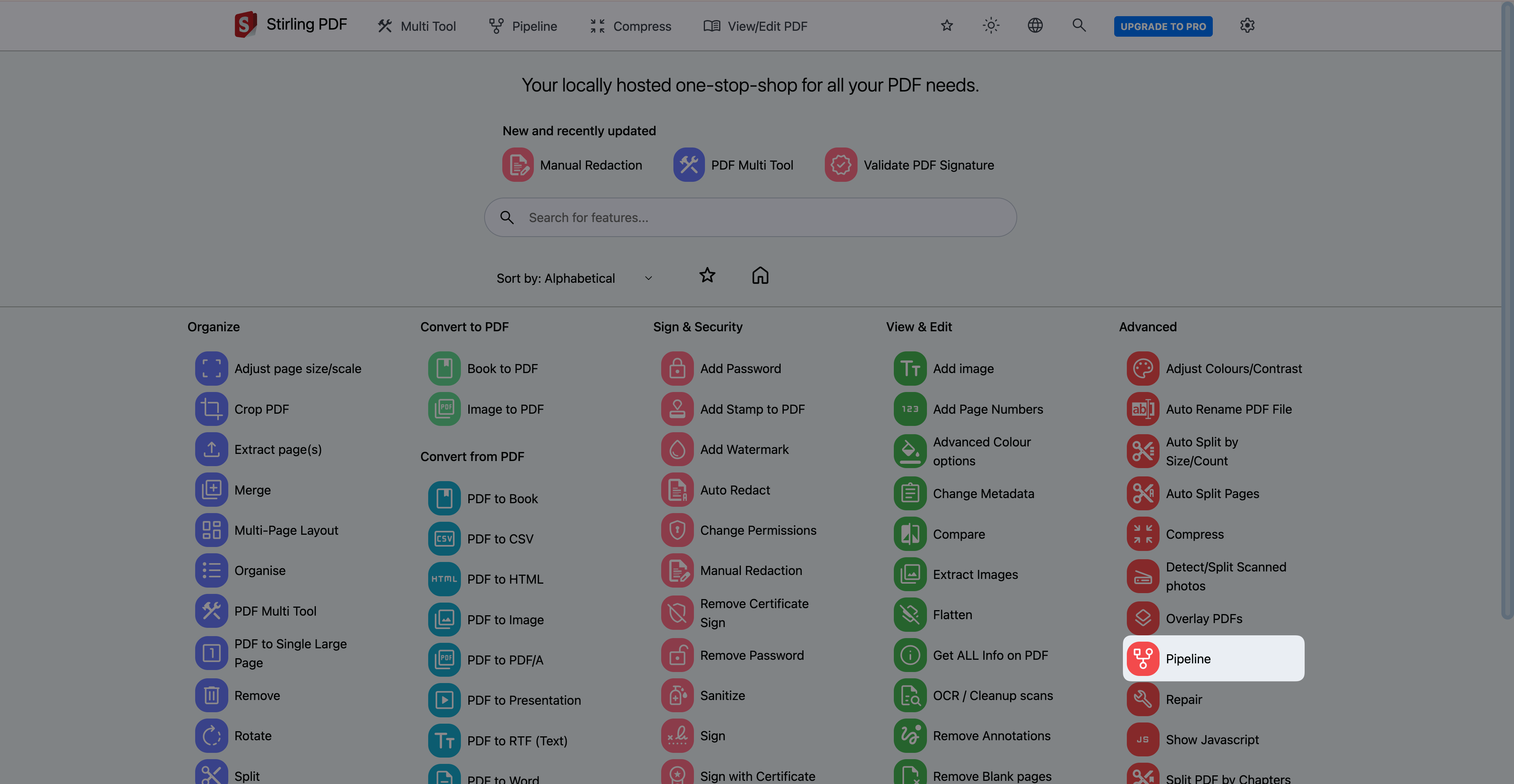 Pipeline menu option on homepage