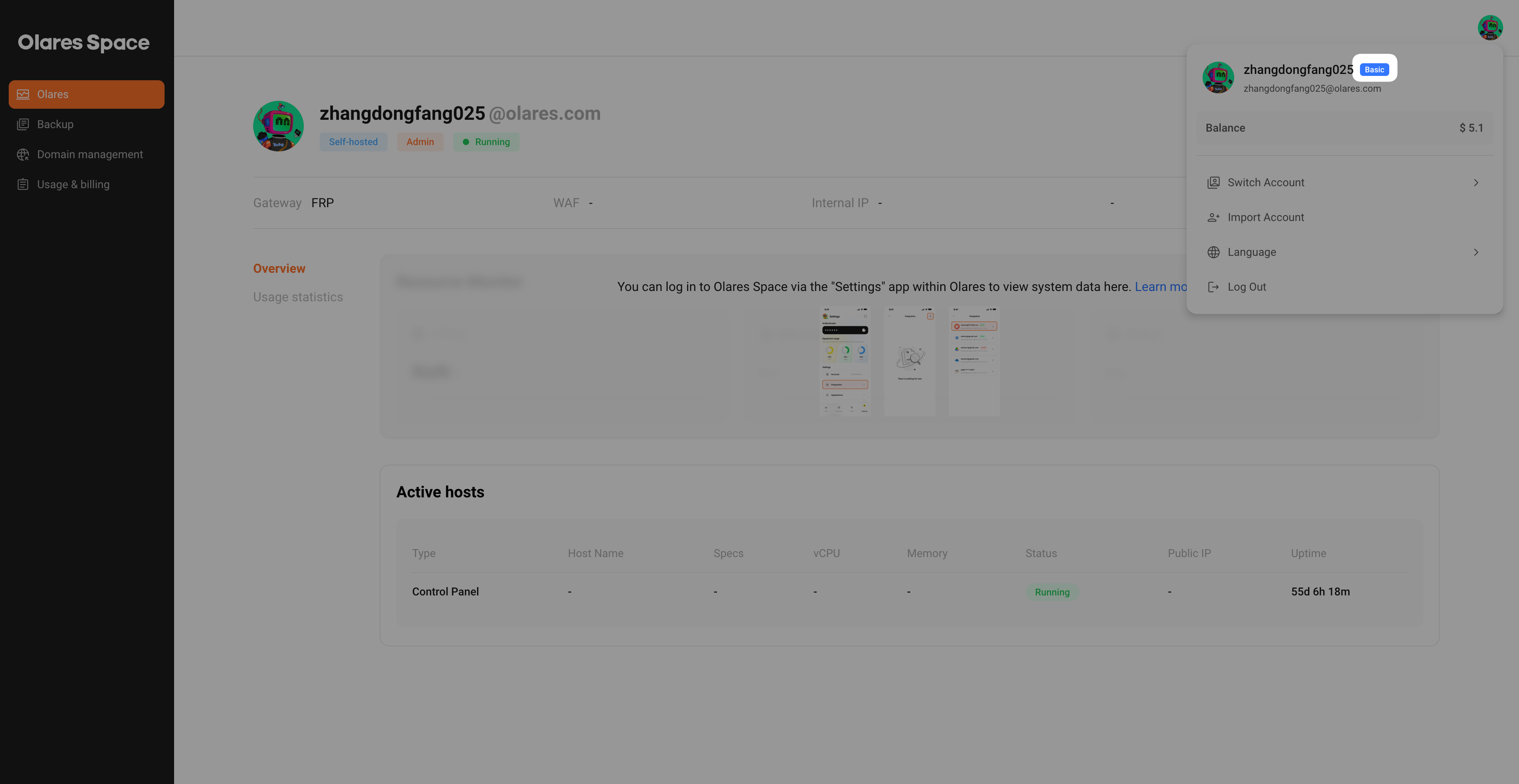 Olares Space Basic plan