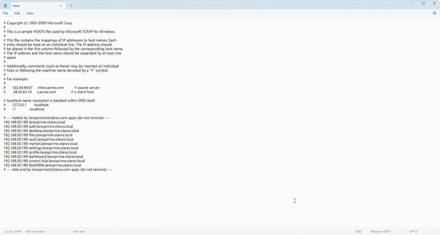 Hosts file updated by LarePass