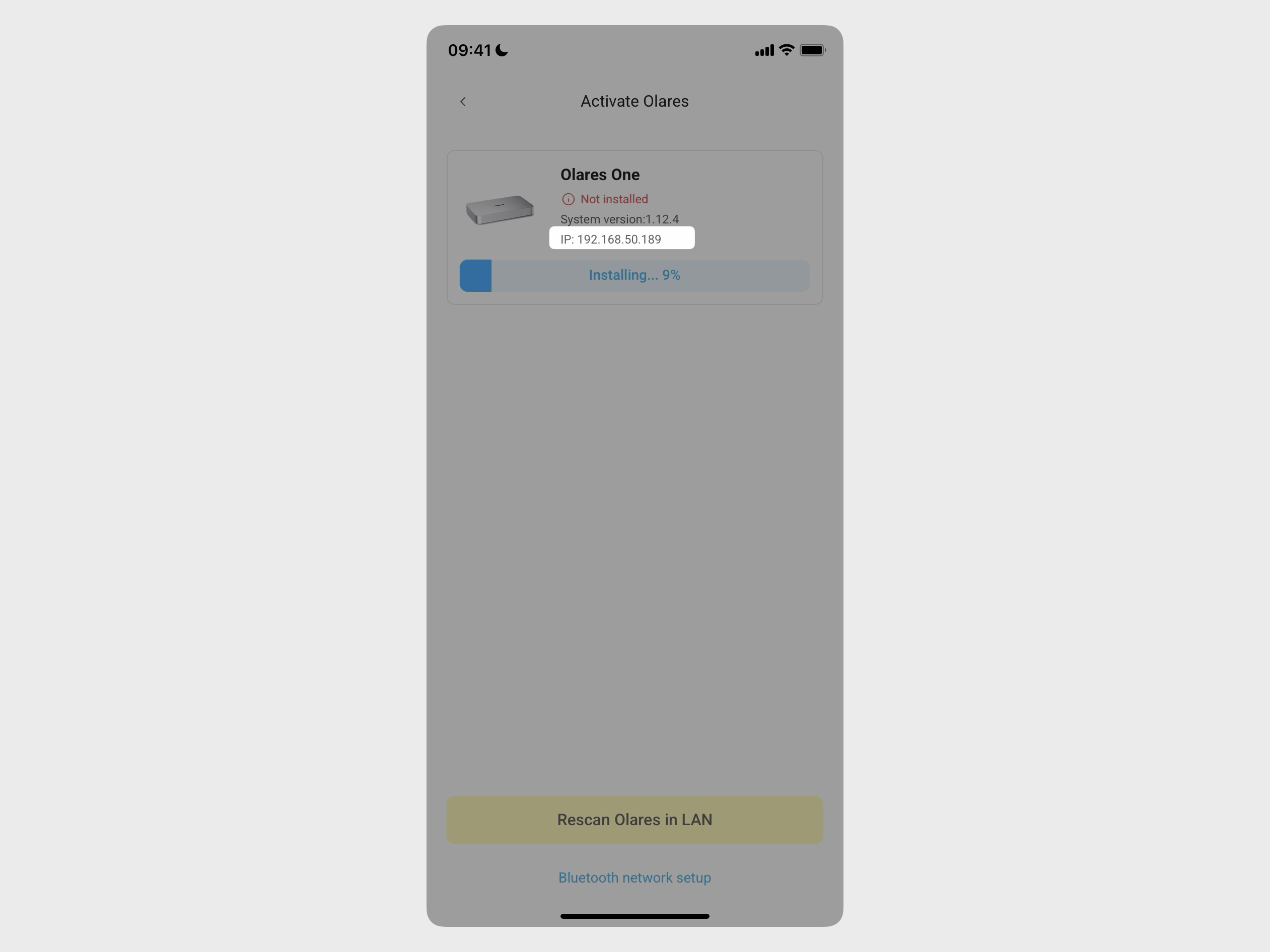IP address displayed on Activate Olares