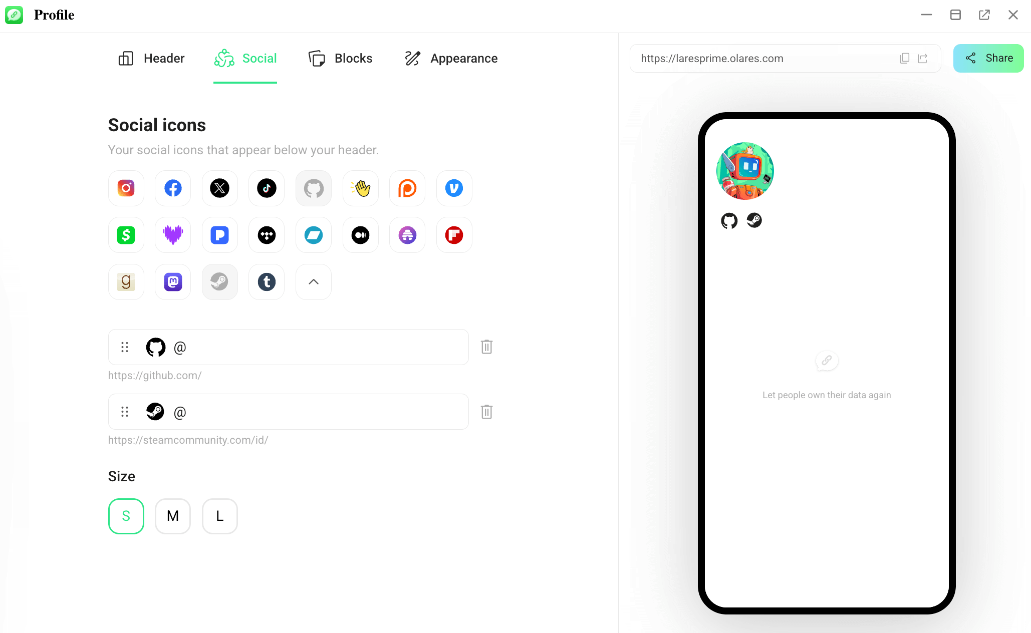Profile social links