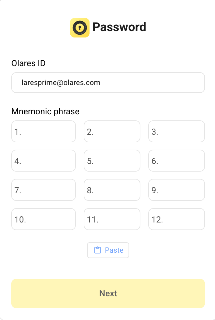 Enter mnemonic phrase