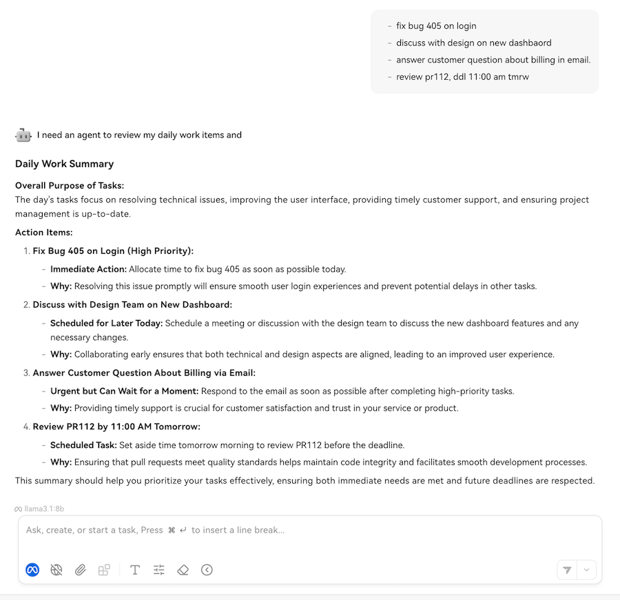Sample output by agent builder