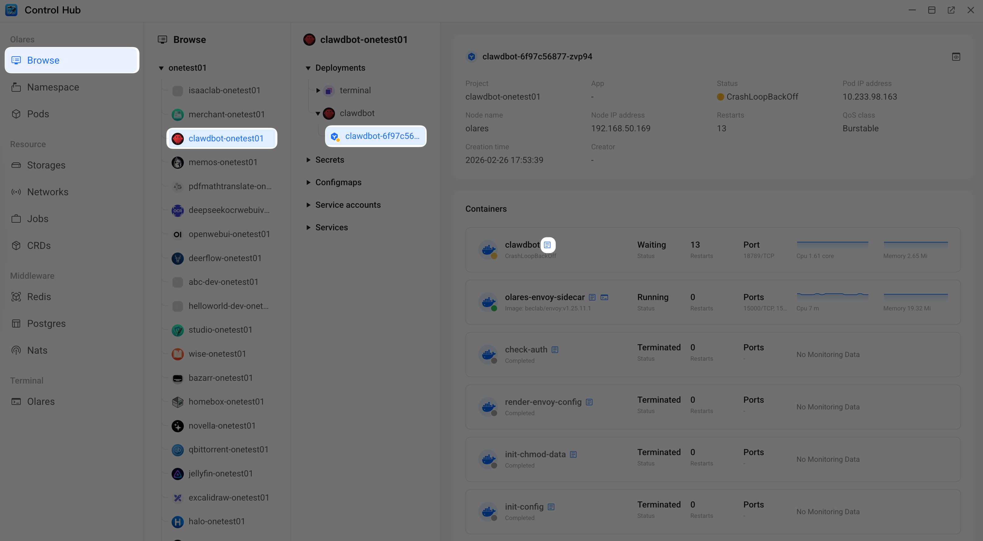Check container logs
