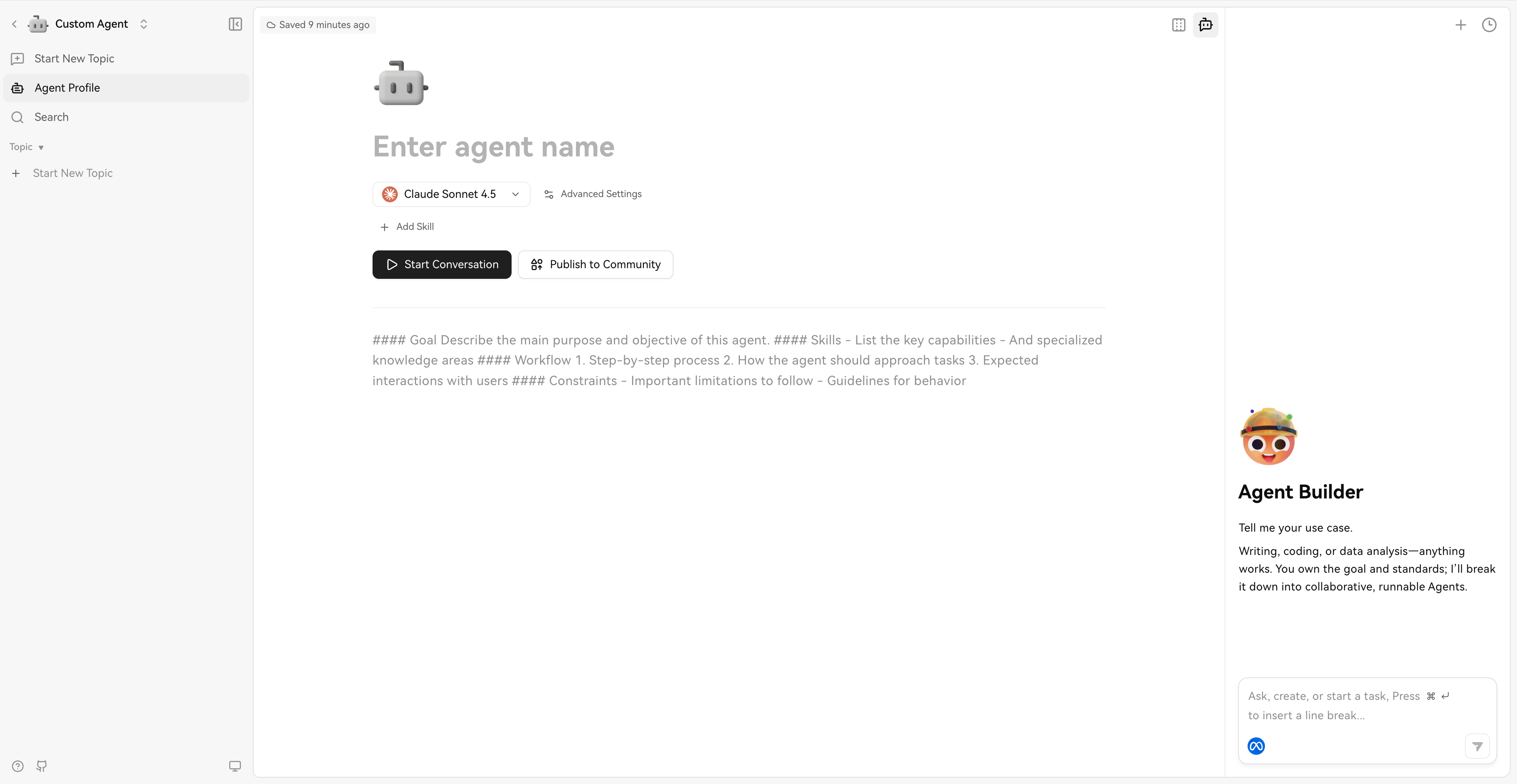 Custom agent profile