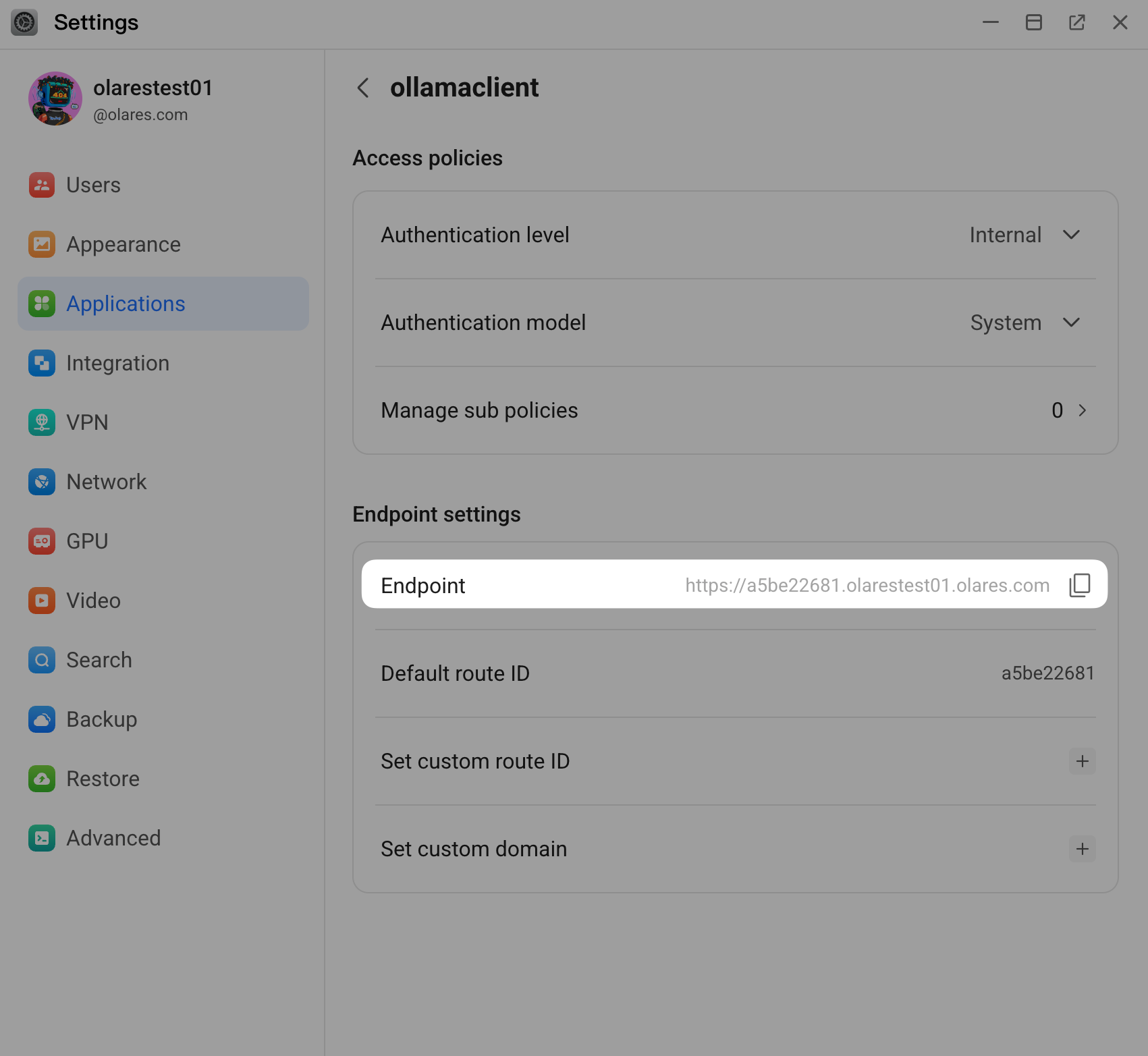 Obtain Ollama host address from Olares Settings