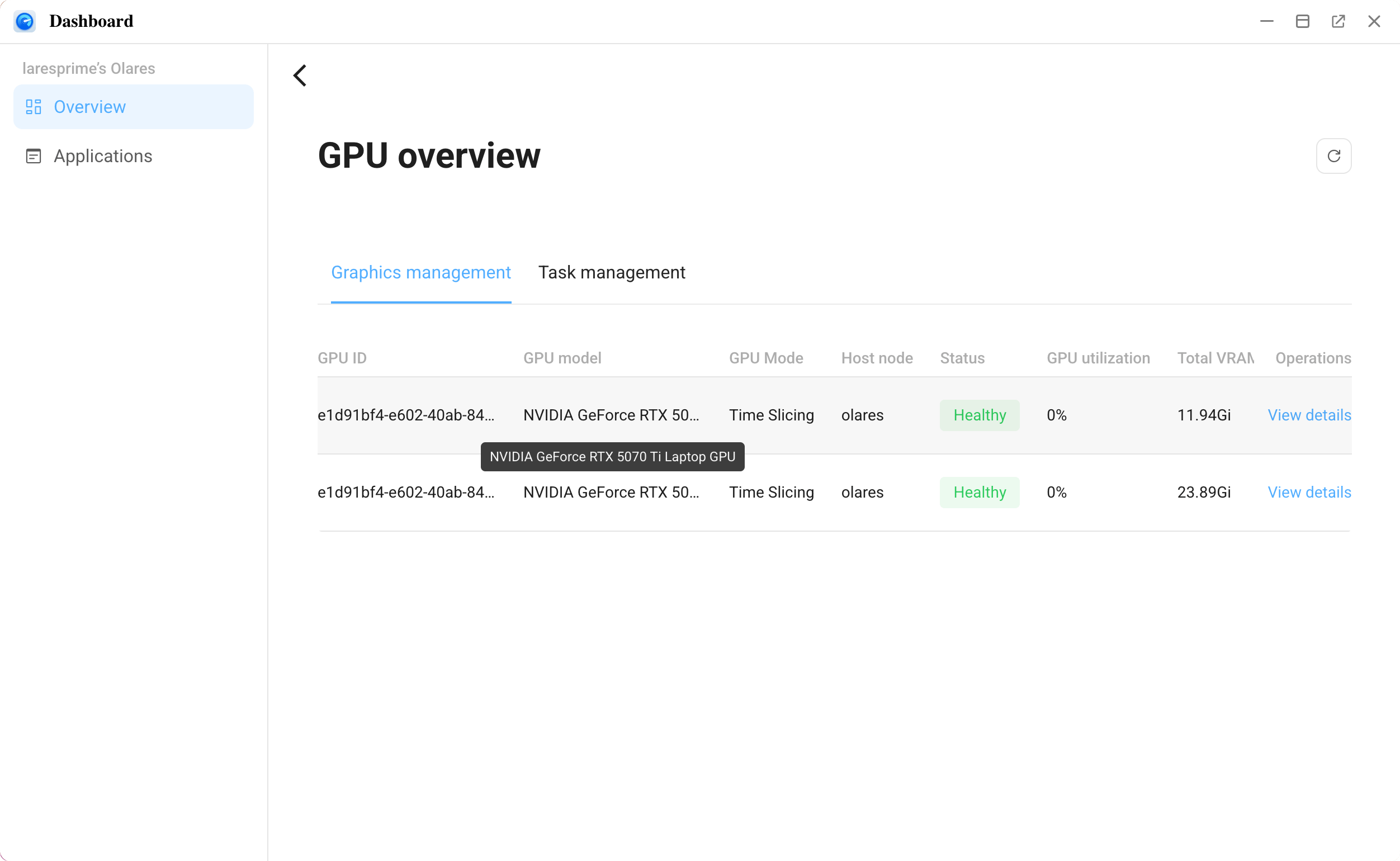 Verify eGPU connection