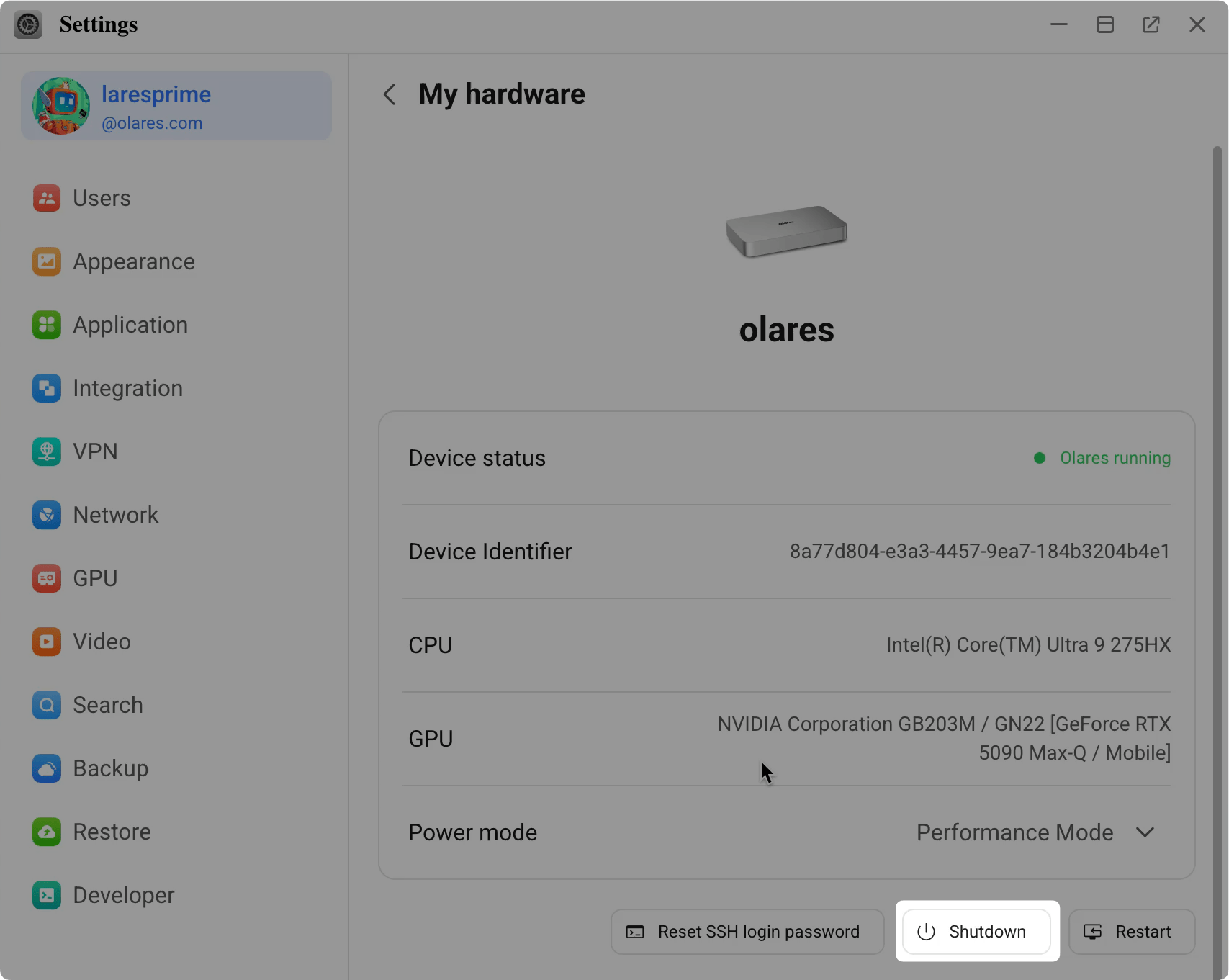 Shut down Olares One