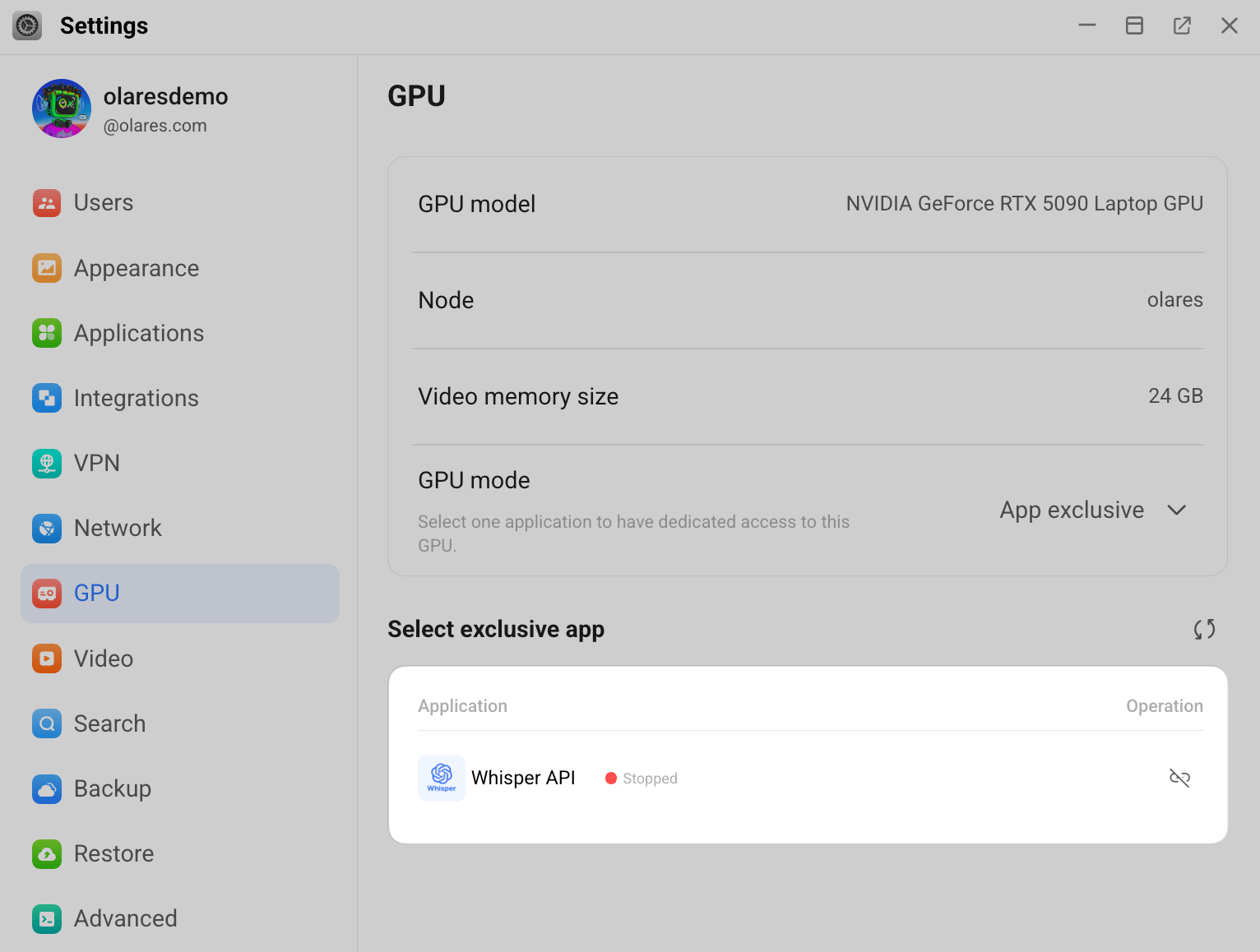 App shown in App exclusive mode
