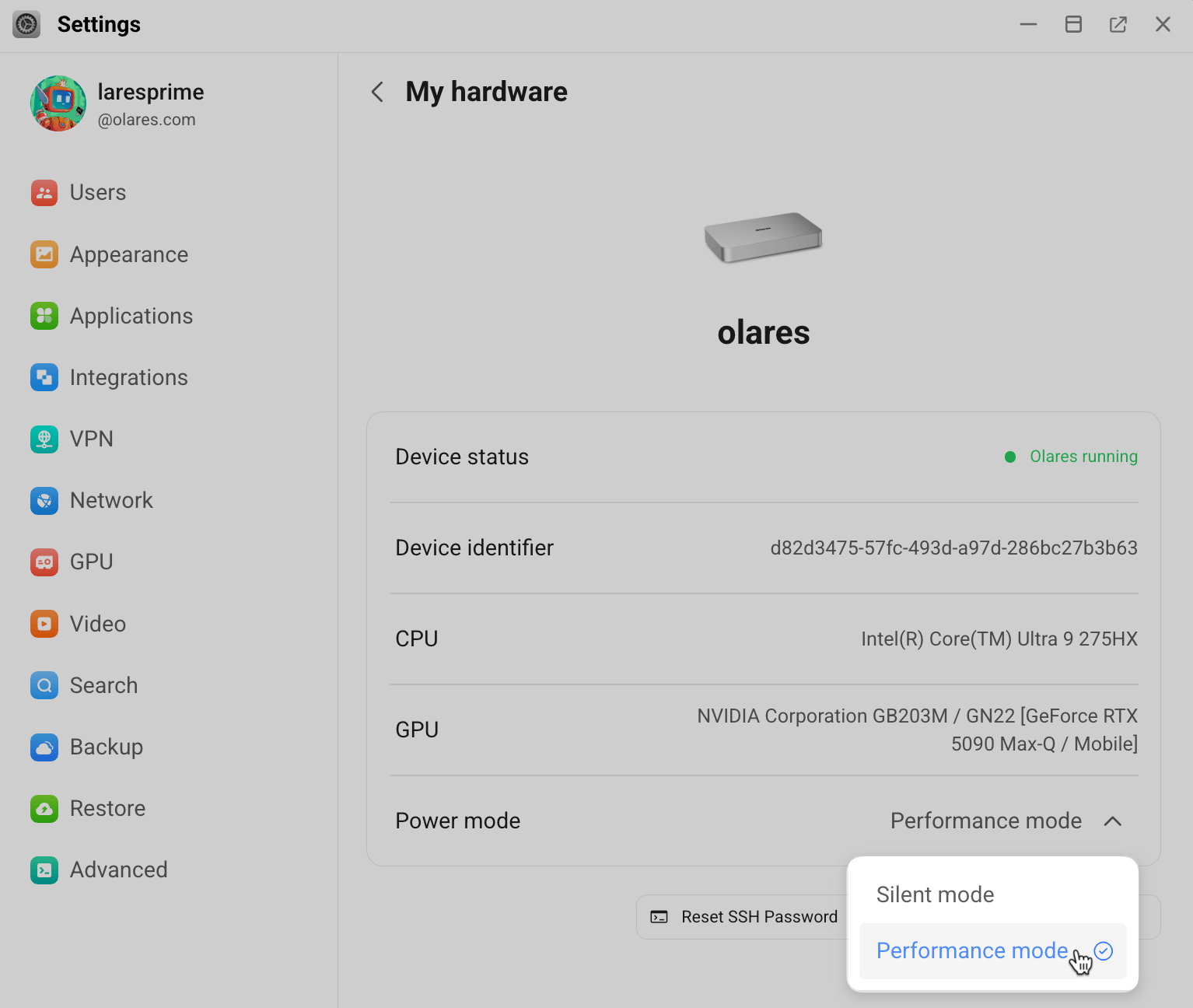 Set power mode to Performance mode