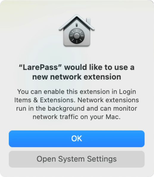 Prompt to add LarePass network extension