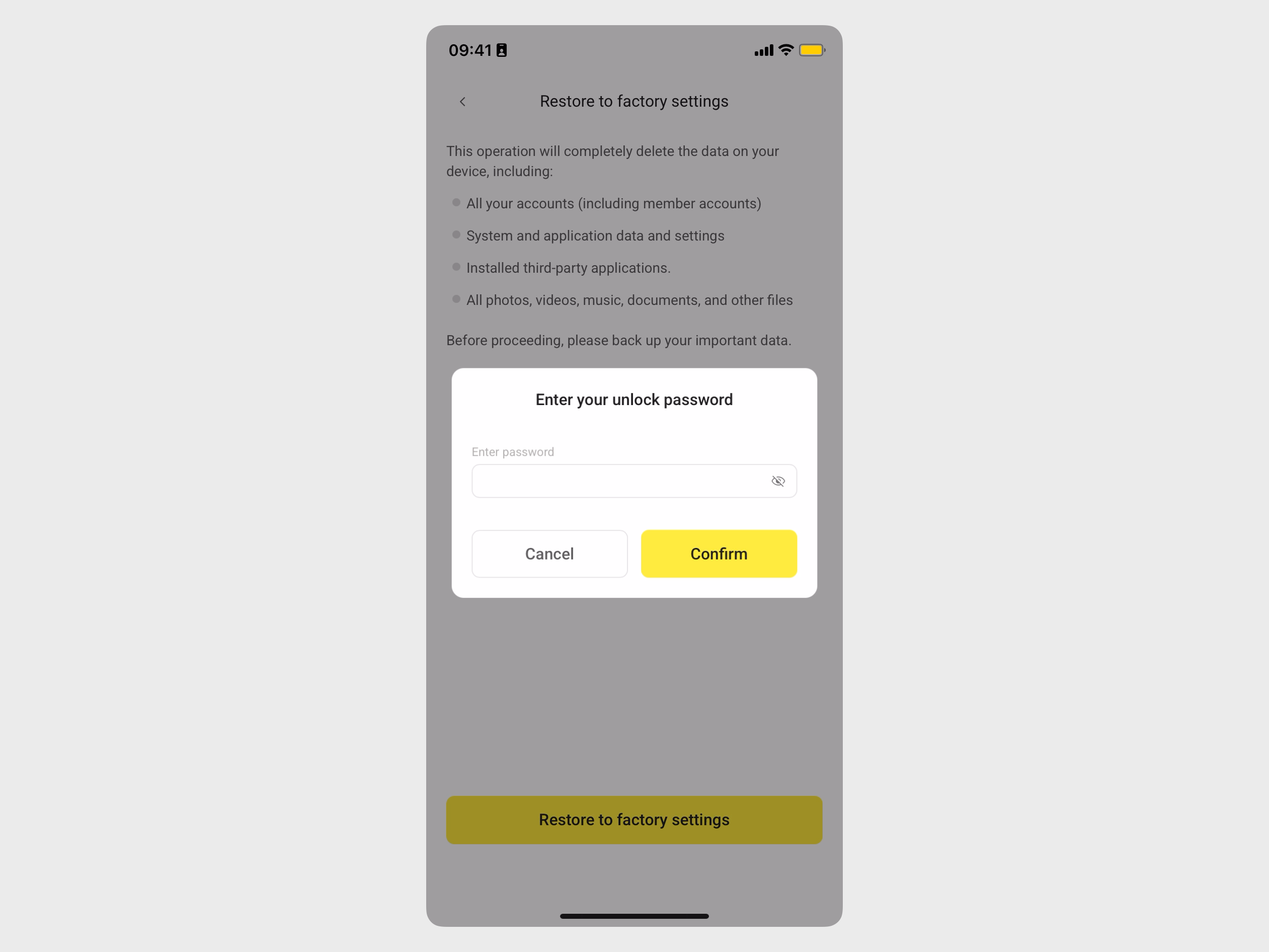 Enter local unlock password