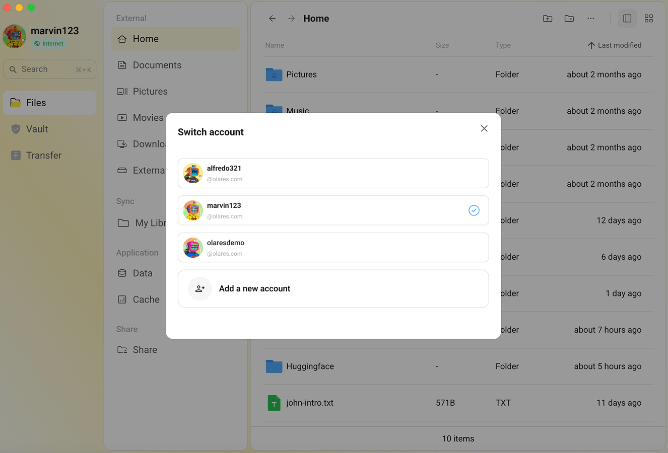 Switch Olares ID on desktop