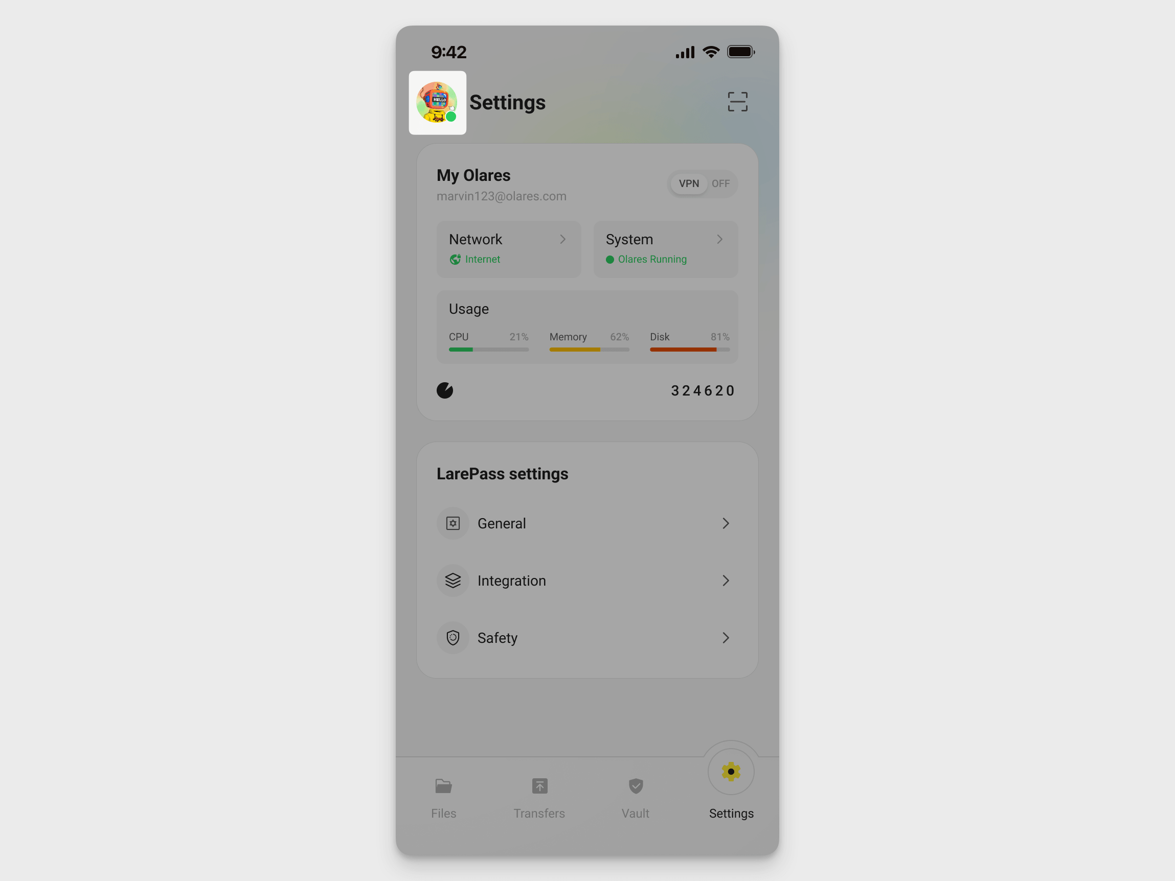 Switch Olares ID from the main interface
