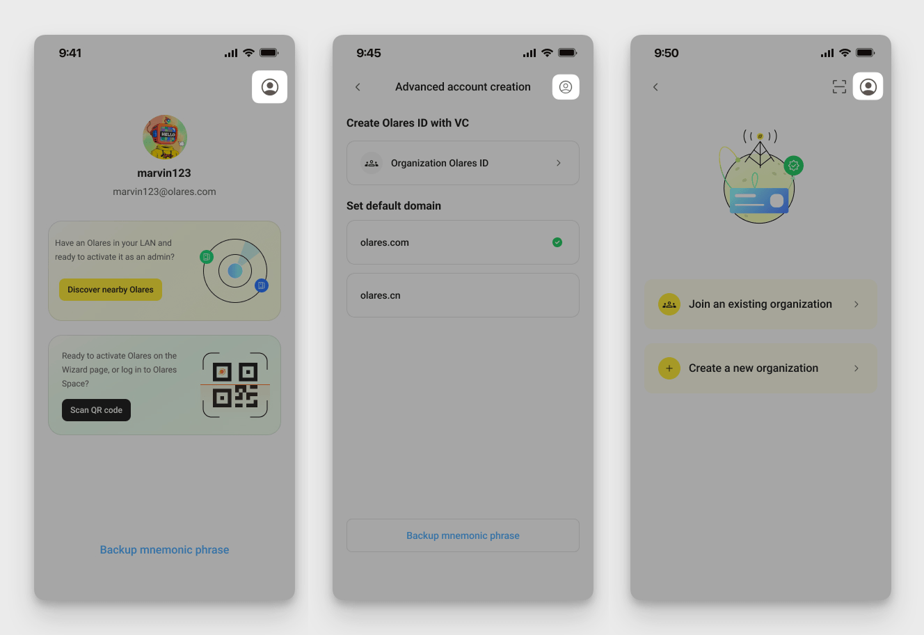 Switch Olares ID during account creation