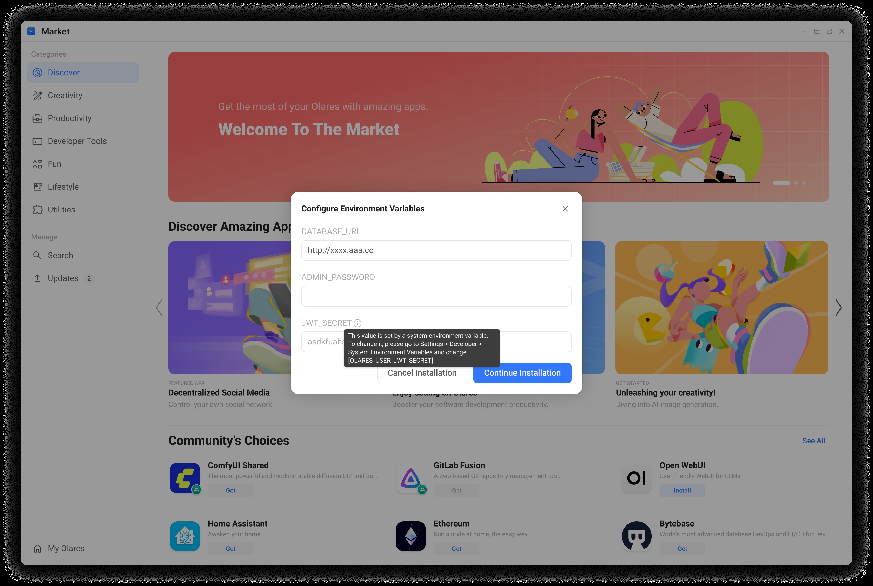 Set environment variables