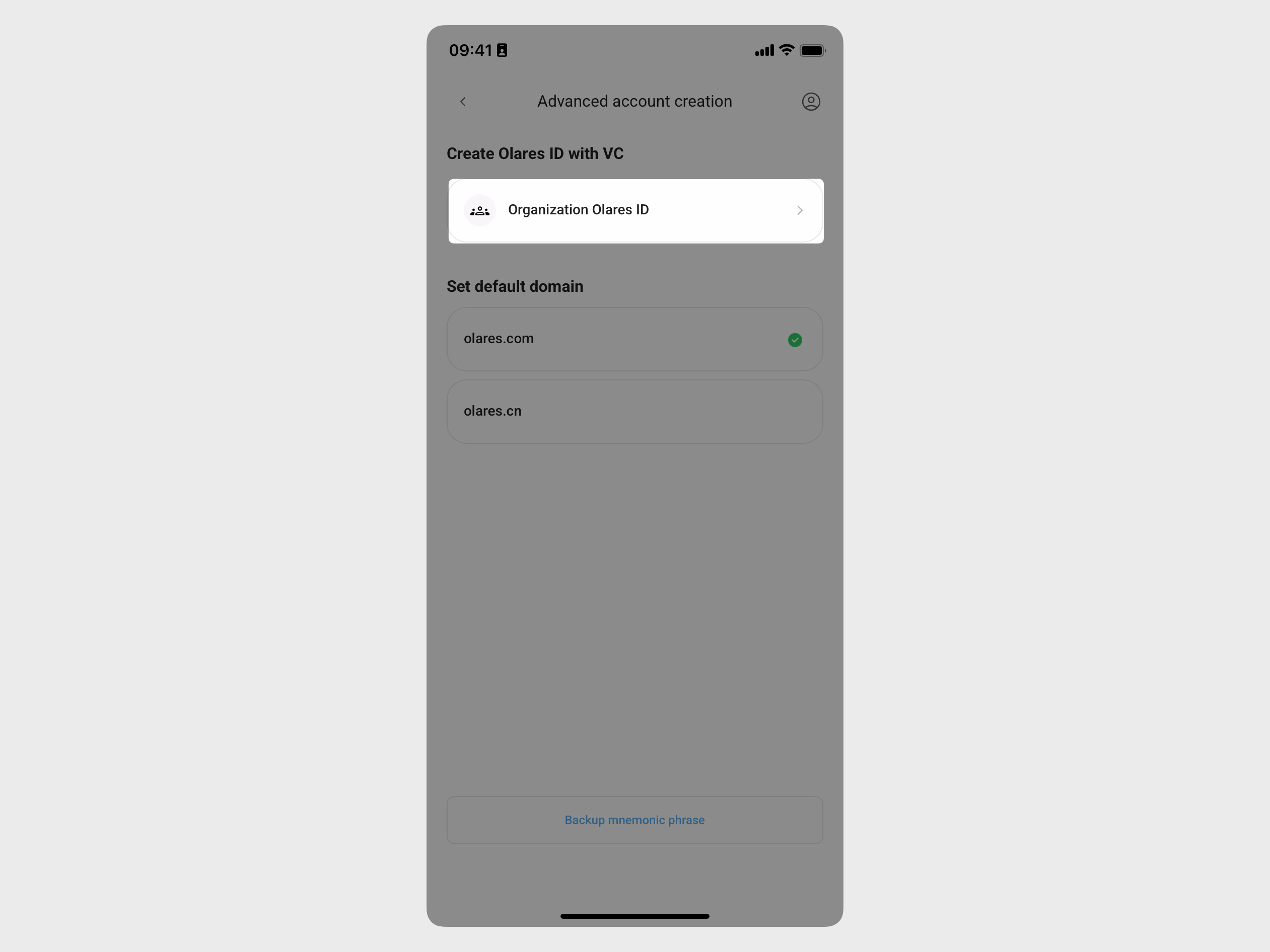 Select Organization Olares ID