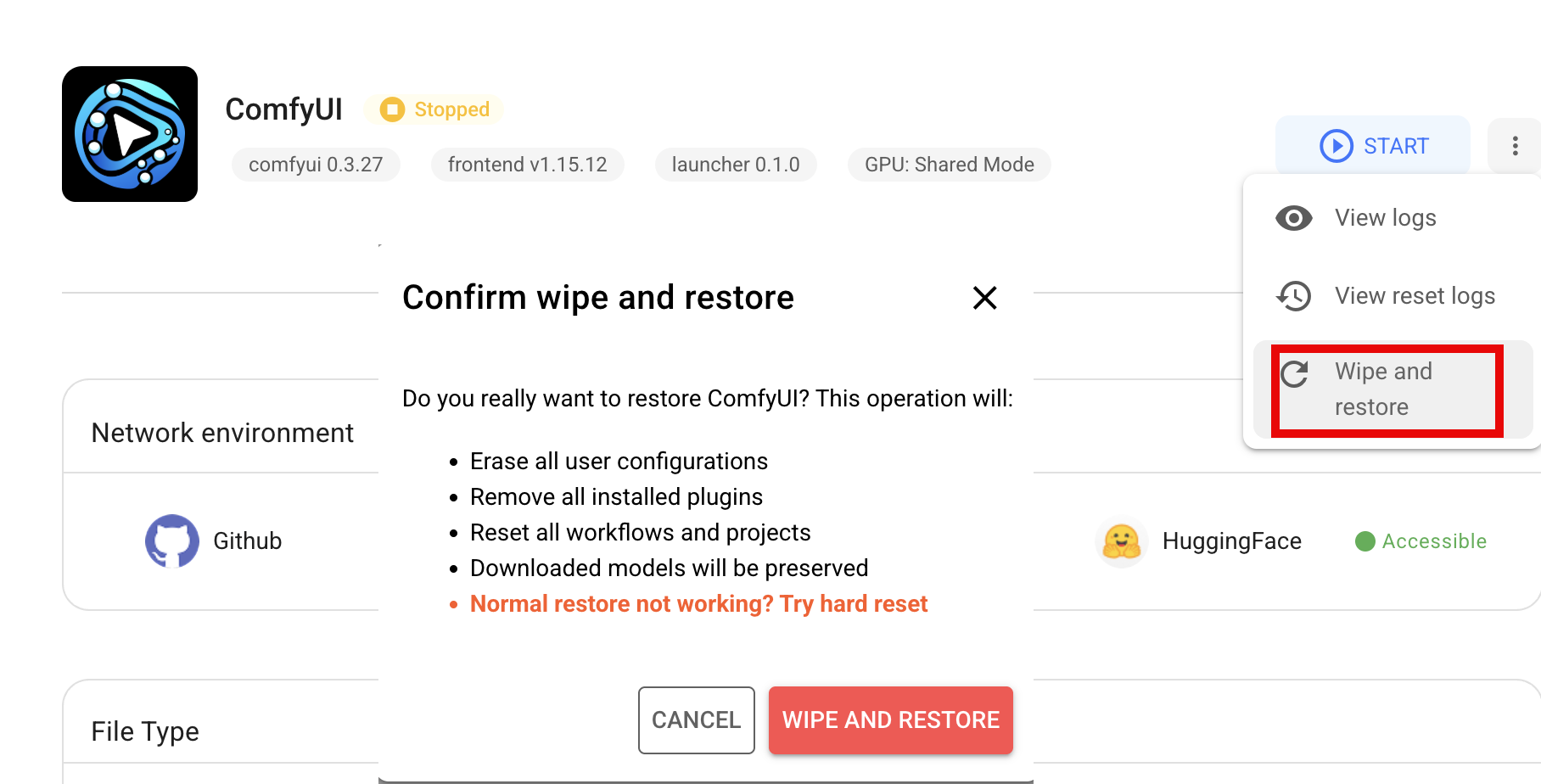 Reset ComfyUI