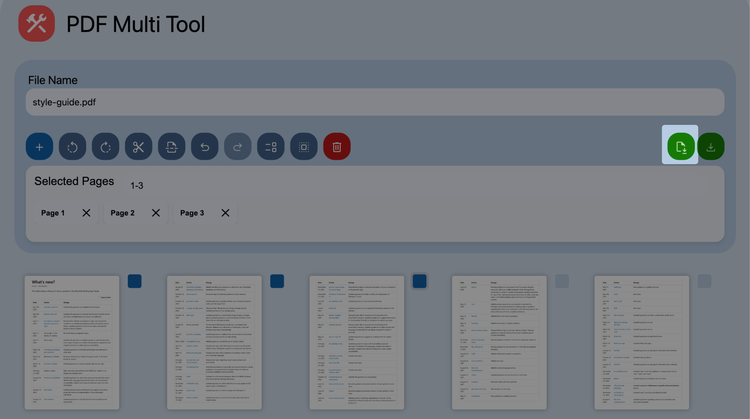 Export specific page