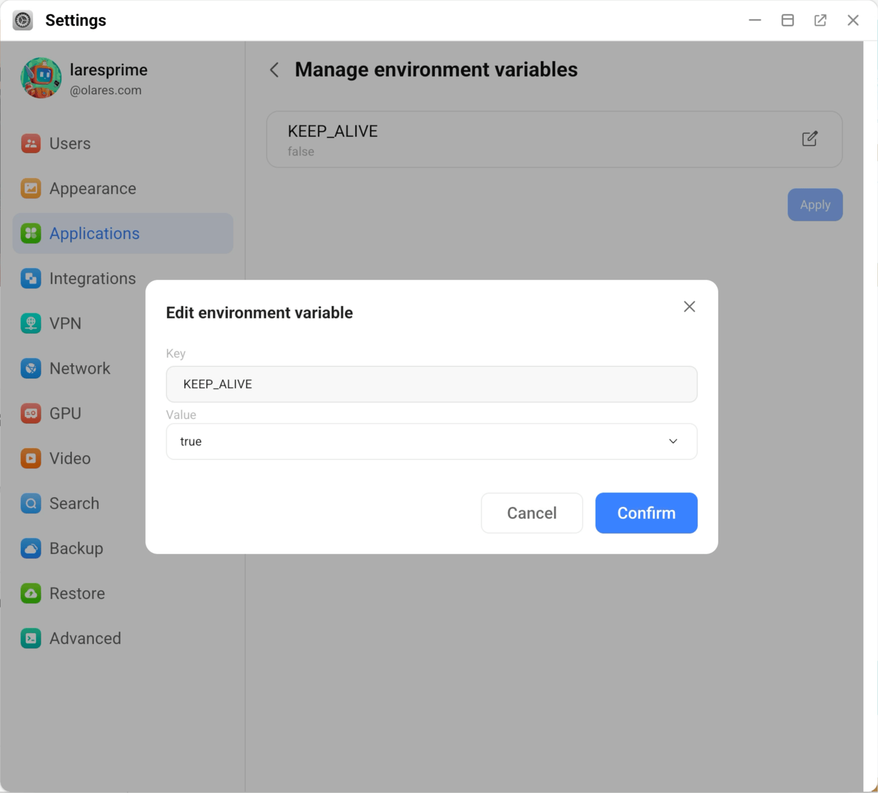 Enable Keep Alive for model app in Settings