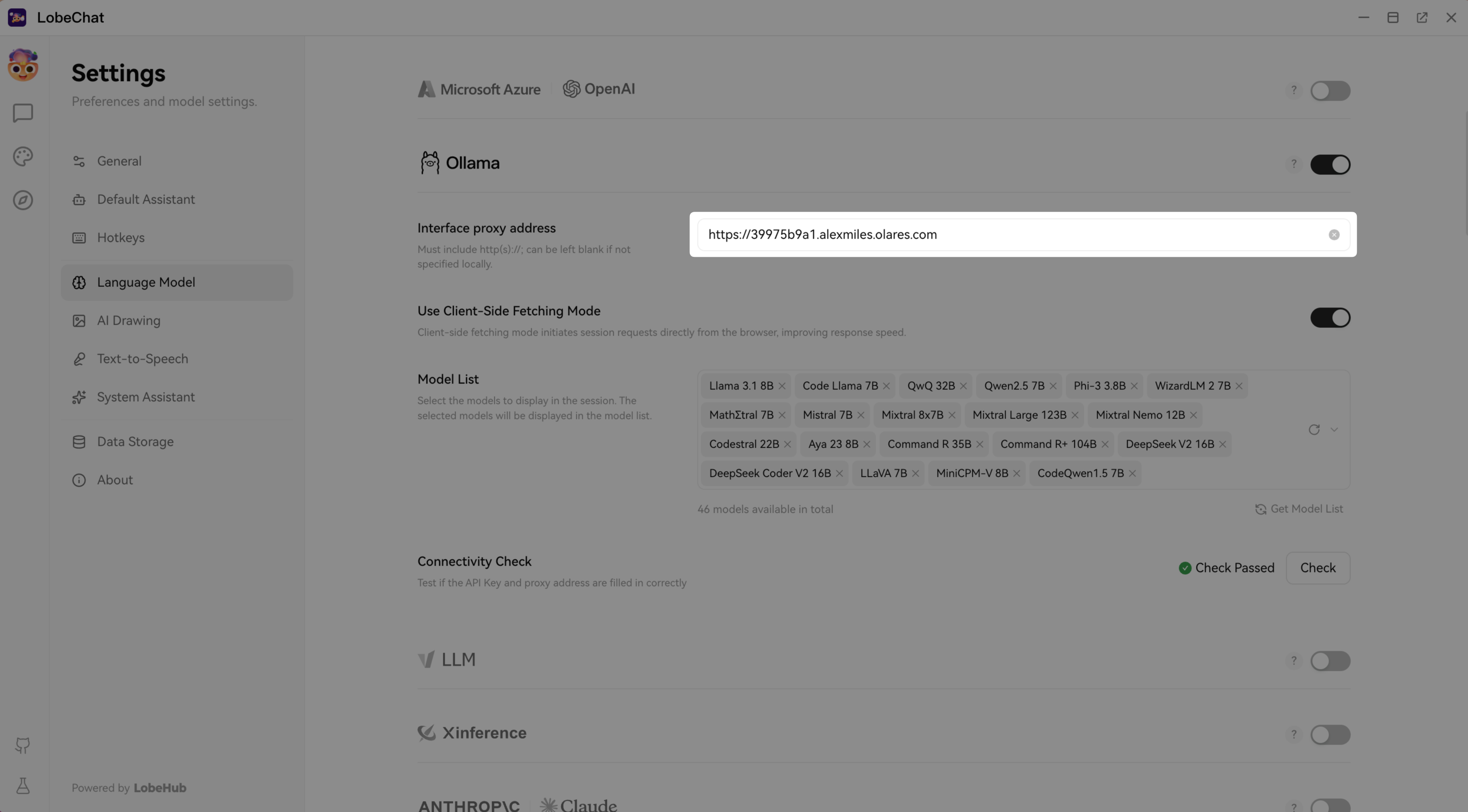 Interface proxy address connection
