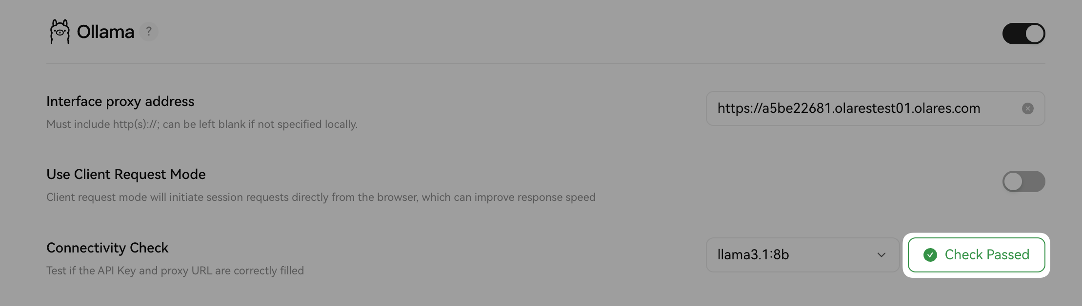 Connectivity check success