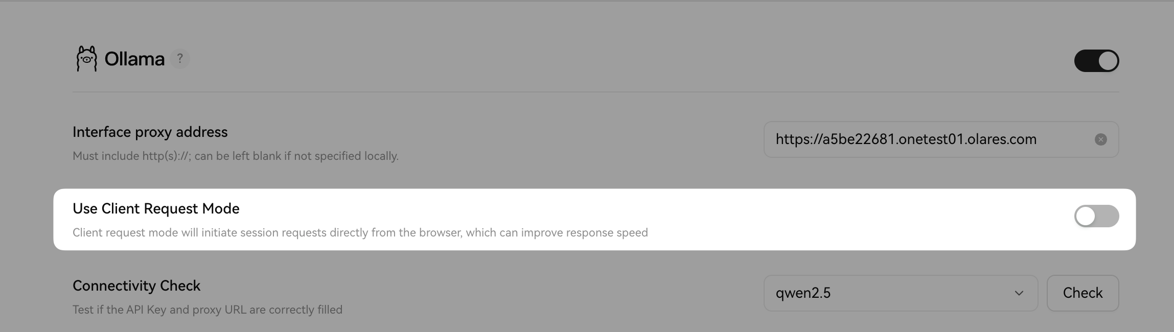 Disable the use client request mode option