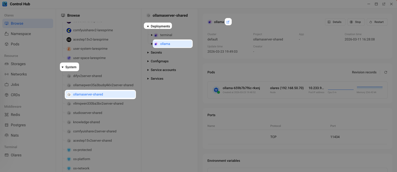 Locate Ollama in System namespace