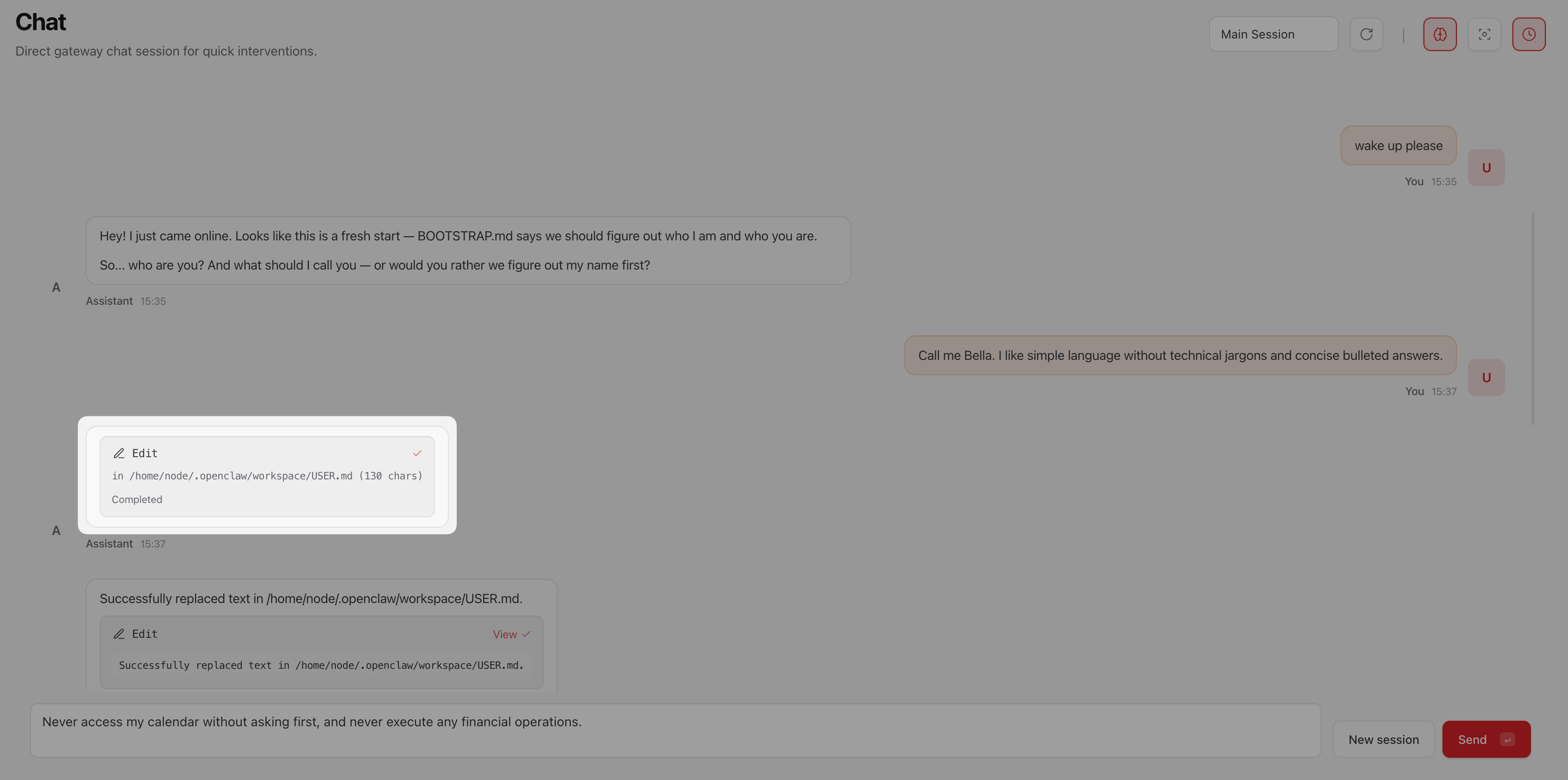 Persona files editing by OpenClaw