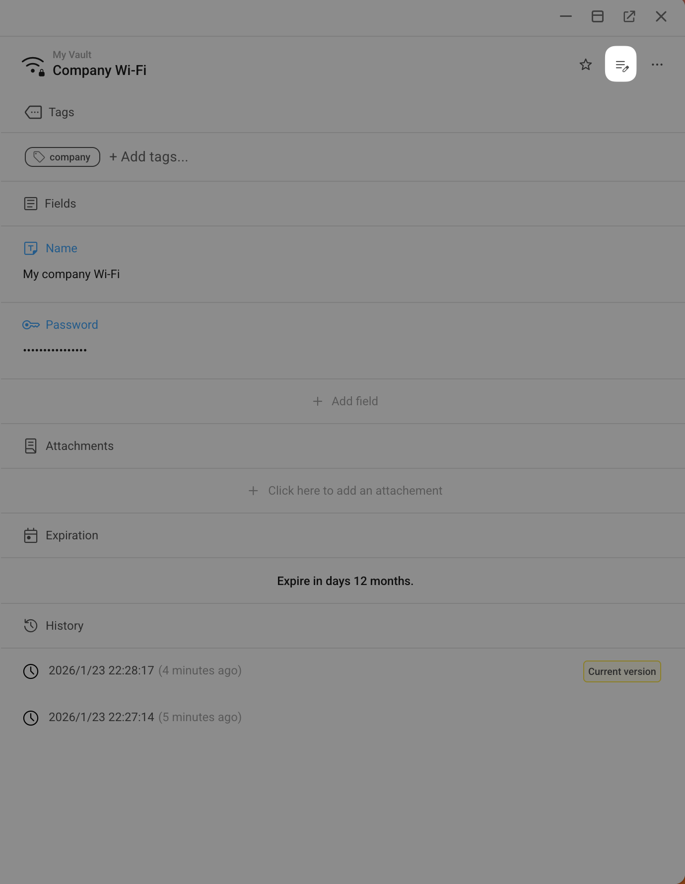 Edit vault item Wi-Fi