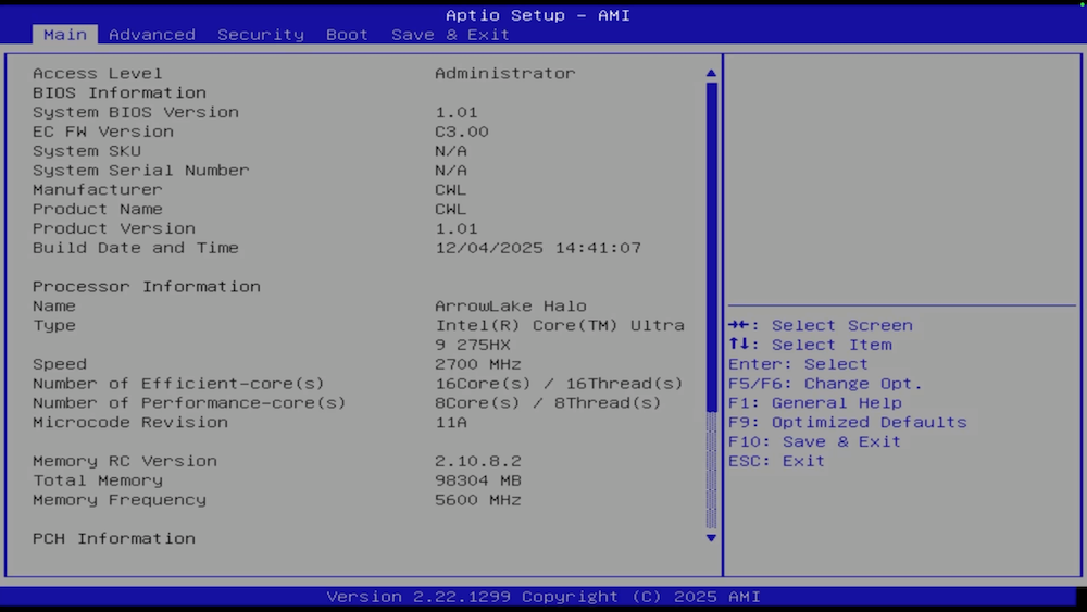 Check current firmware versions in BIOS