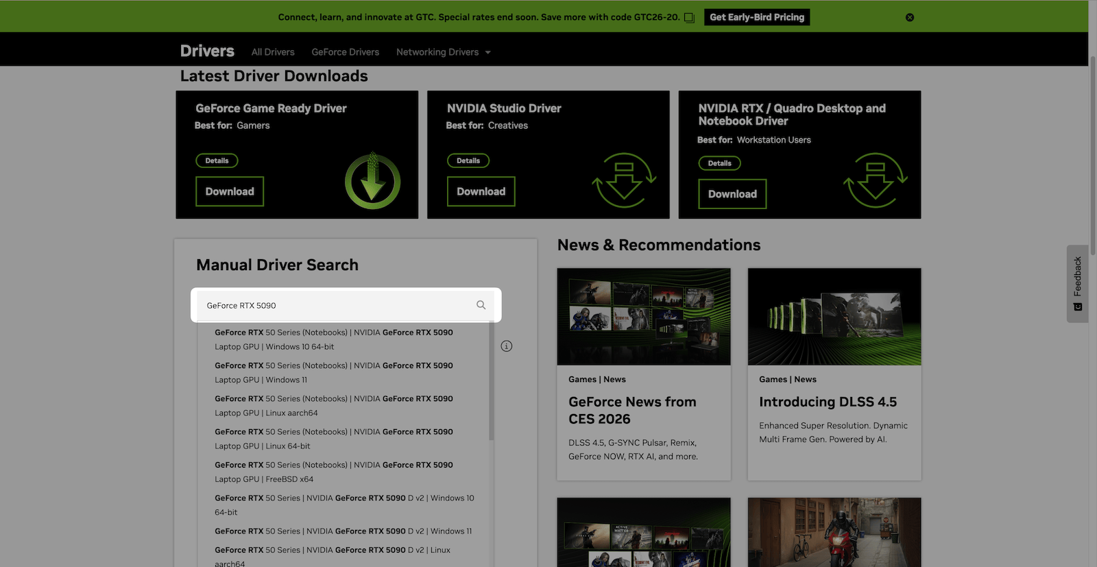 Nvidia drivers search
