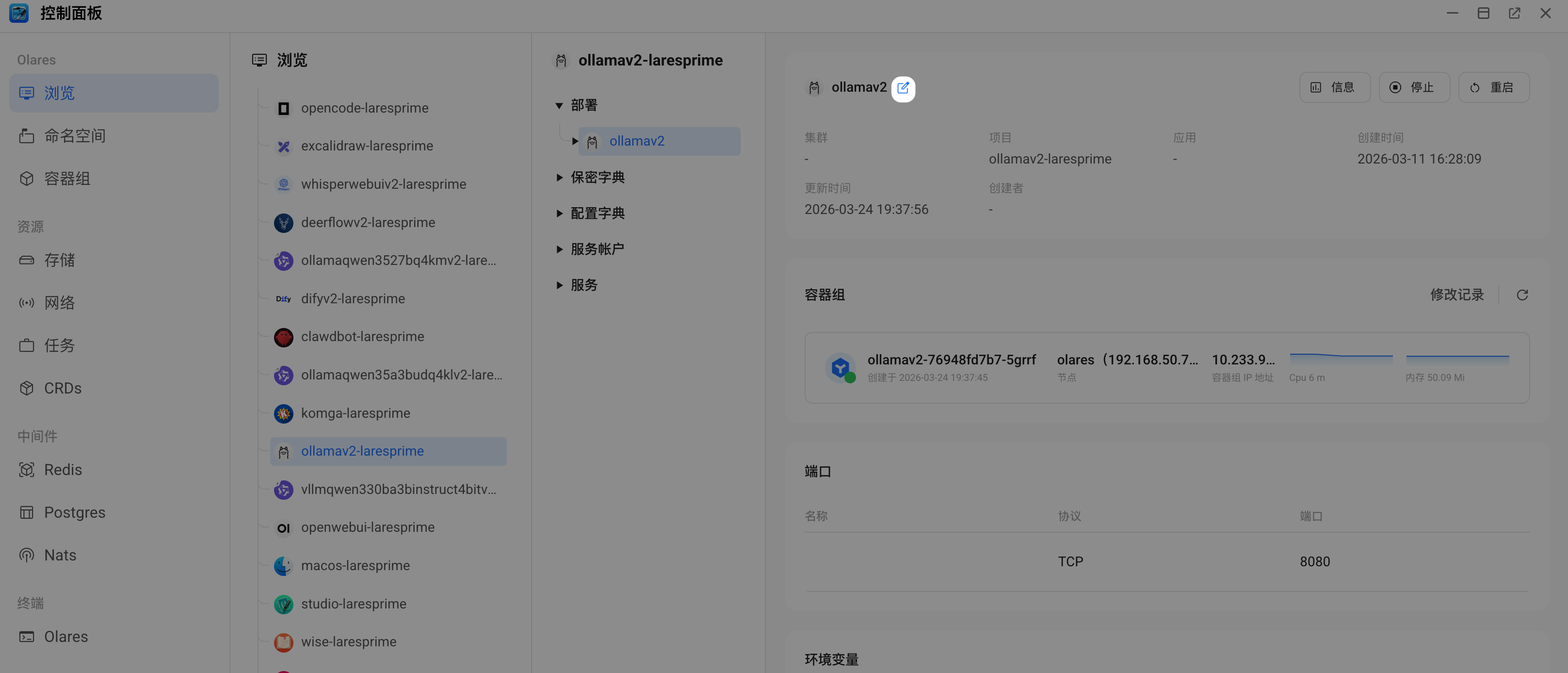 在控制面板中定位 Ollama 实例